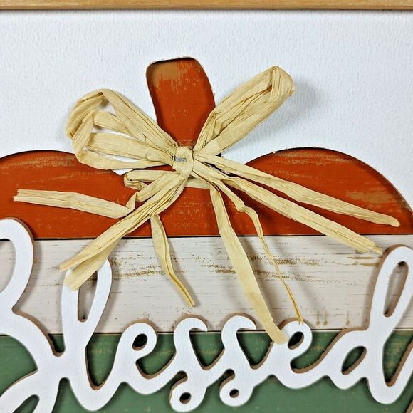 "Blessed" Carved Pumpkin Wall Mounted Holiday Event Plaque Sign Thanksgiving - Picture 4 of 16